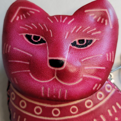 Cat Leather Wristlet Wallet Change Coin Purse Zip Closure Charm