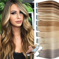 Invisible Tape In Hair Extensions Skin Weft Remy Russian Human Hair Highlight US
