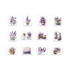 12 Assorted All Occasion Note Cards Blank Greeting Card Pack - LAVENDER