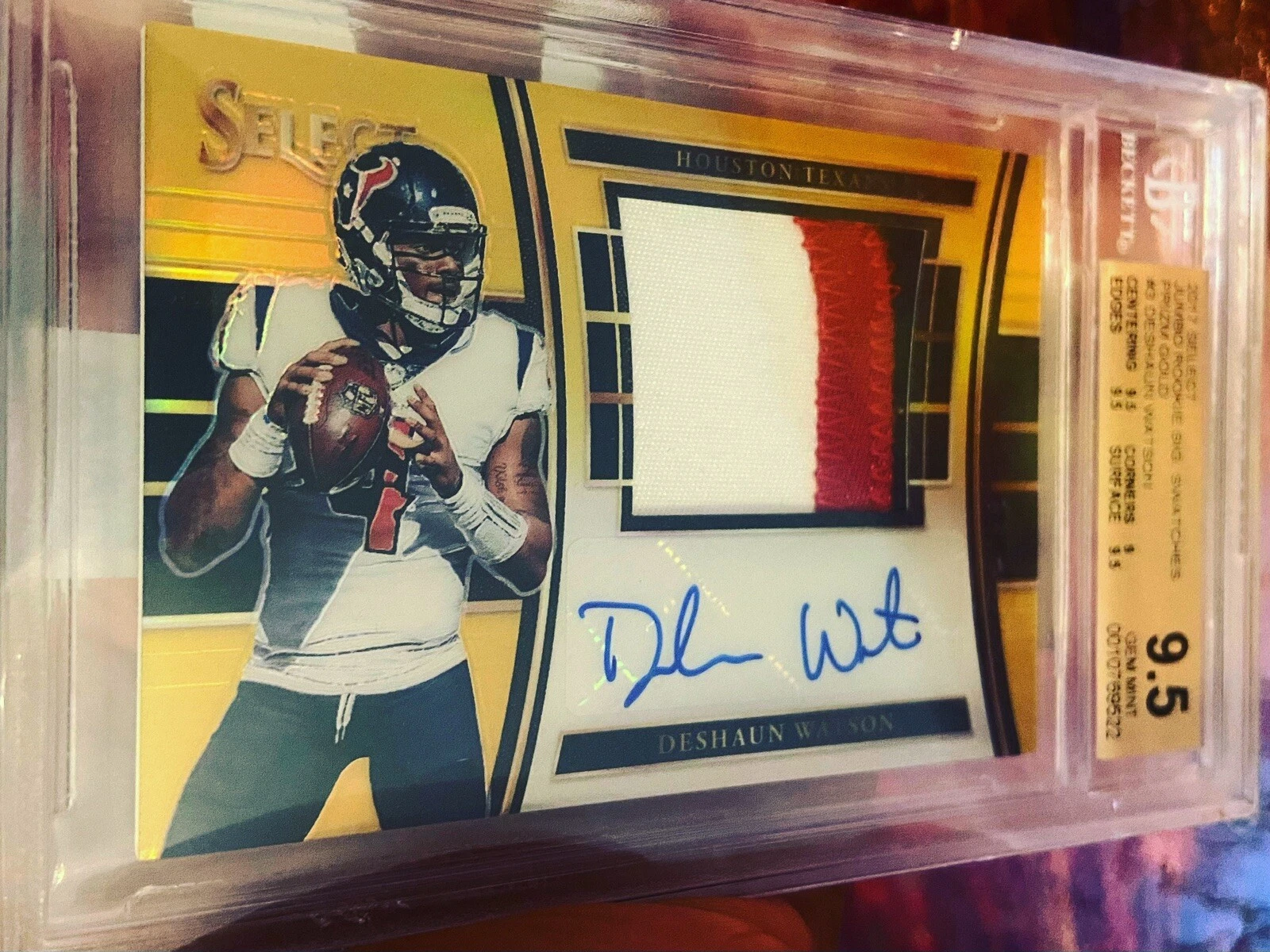 Deshaun Watson Panini Select Jumbo Rookie Signature Swatch Prizm #JMDW Gold