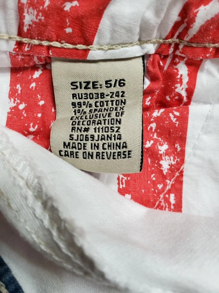 Pantalones Cortos Rue 21 Juniors Mujer Talla 5/6 Blanco Rojo Azul Bandera Americana Jean Destruido Foto 3 de 4