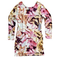 NWT Jennifer Lopez Long Sleeve Sheath Dress Pink Floral Open Back Womens Size XL
