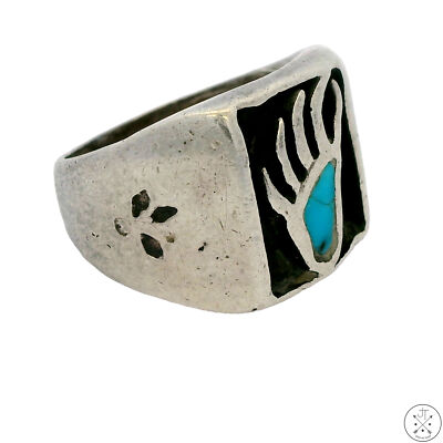 Vintage Sterling Silber Ring Bärentatze mit Türkis Größe 7,25