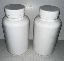 White Pill Bottle Stash Container Alpha 200CC Screw Lid Storage Case Lot x2 4.5"
