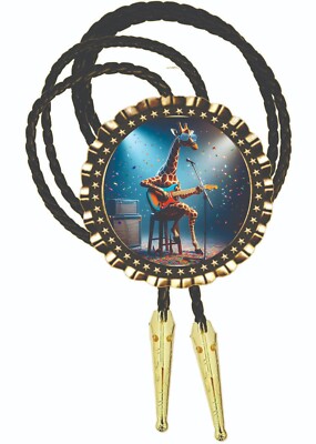 Giraffe Playing a Guitar Fun Art  Bolo Tie Men's Accessory Neckties Photo Art