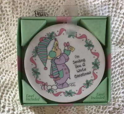 White Christmas Precious Moments Collection Enesco Porcelain Plate with Easel