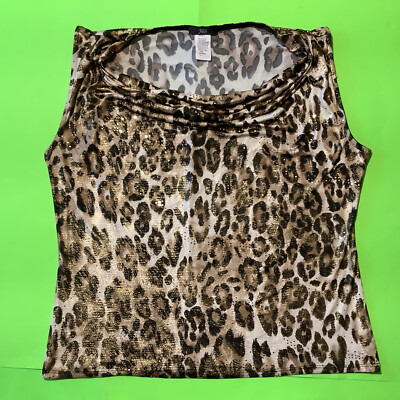 New JBS Women s Sleeveless Top Size X-Large Brown Leopard Sequins
