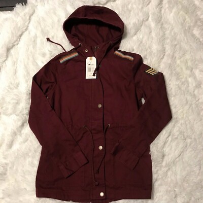 Roxy Womens Jacket Port Red Size XS (4) Open To It Hooded Drawstring Anorak $59