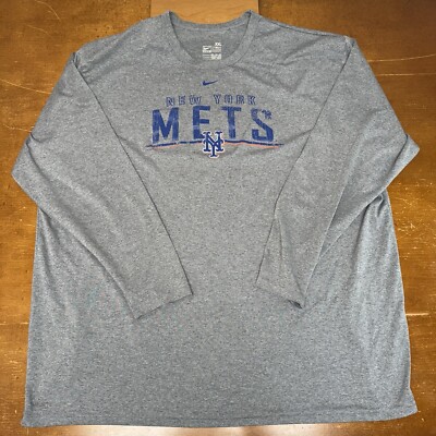 New York Mets Shirt Men 2XL Gray Long Sleeve Dri Fit MLB Baseball Nike 