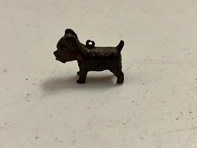 VINTAGE IDEAL DOG FOOD METAL CHARM GOOD LUCK MINI TERRIER BRONZE TONE PREMIUM