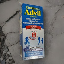 Advil Childrens Ibuprofen Suspension Fever Reducer Blue Raspberry 4oz Exp 1/26