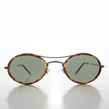 Oval Tortoise and Gunmetal Pilot Style Vintage Sunglasses Green Lens- Welch