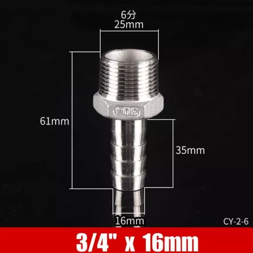 Stainless Male Thread Pipe Fitting x Barb Hose Tail Connector BSP 1/8" to 4" - Bild 33 von 86