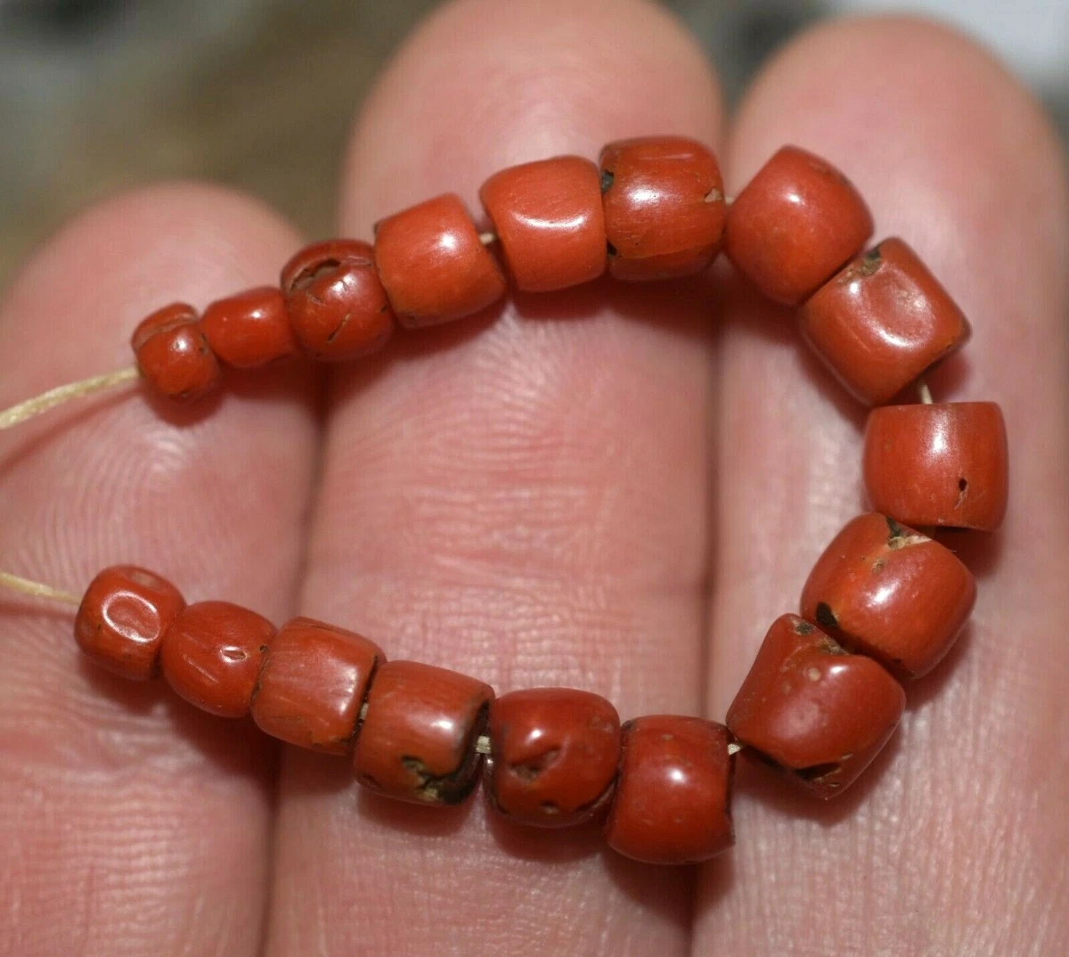 Small Antique Natural Red Coral Beads Collected From Nigeria Via