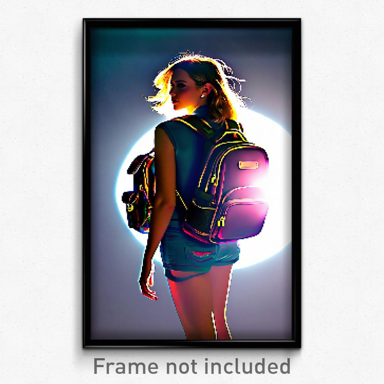 8 Bit Glamorous Backpack Pixel Art Poster - Psychedelic Video Game Print