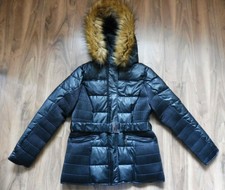 Jacket Coat Parka Quilted Faux Leather Padded Faux Fur Hood Zara Look Uk 16 14