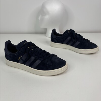 Adidas Campus Shoes Navy Blue Gold Metallic Logo Sneakers Size US 7.5