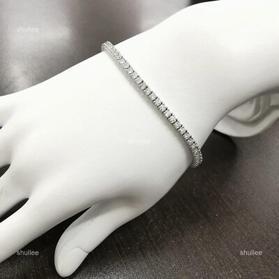 Natural Diamond 14K White Gold April Birth Courageous Lady Tennis Prong Bracelet