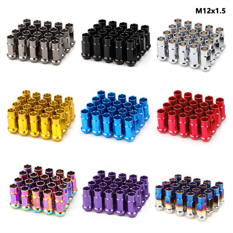 20 piezas tuercas de rueda de acero extendidas de 48 mm con zócalo M12x1.5 para automóvil