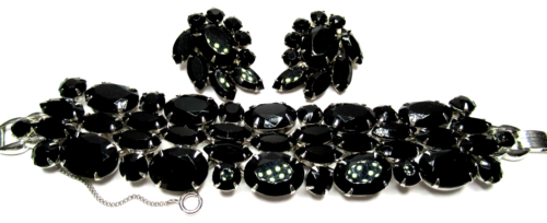 JULIANA Wide Black Rhinestone Vintage 5 Link Bracelet Earring Set - 第 1/4 張圖片