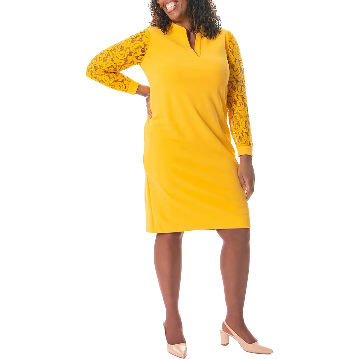 Kasper Womens Lace Knee-Length Sheath Dress, Gold
