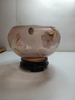 Fenton Hand Painted Pink Sunset Stretch Glass 6” Floral Rose Bowl Signed