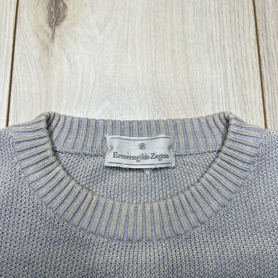 Suéter Ermenegildo Zegna Para Hombres Grande Seda Algodón Tejido Texturizado Cuello Redondo Talla Grande Foto 3 de 4