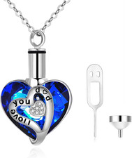 Heart URN Necklace S925 Sterling Silver Cremation Necklaces for Ashes Embellishe
