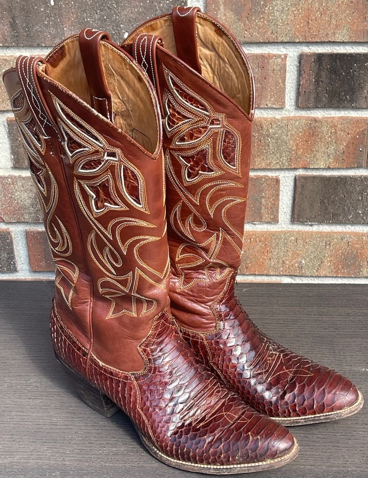 Dan Post Women's Sz. 6.5 Cowboy Boots Brown Leather & Lizard Made In Spain #4139 - Image 2 of 4
