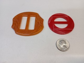Bakelite Buckles Lot of 2 Red & Marbeled Butterscotch