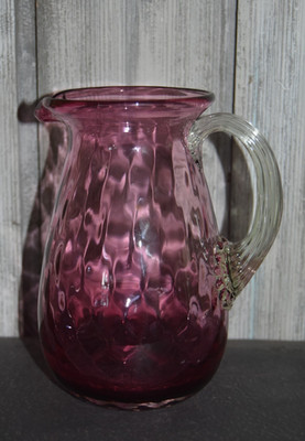 Pilgrim Glass Reverse Rib Purple Cranberry Art Glass Pitcher Carafe 7 in Vintage