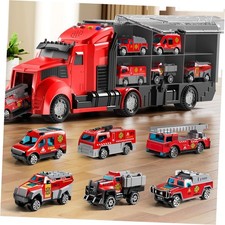 Fire Trucks Toy Set with Play Red 17 inches L x 5 inches W x 6 inches H 