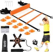 GHB Pro Agility Ladder Soccer Kick Trainer Set 20ft 12 Rung 10 1 PACK, Orange