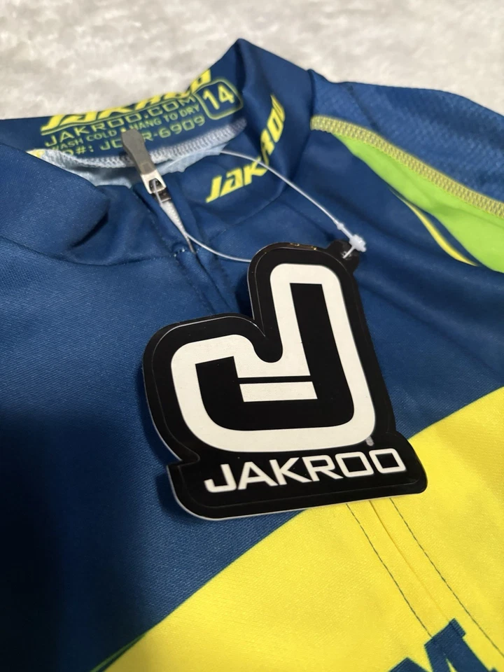 New Jakroo Cycling Blue Green Youth Jersey Shirt Size 14 Short Sleeve - Image 3 of 4