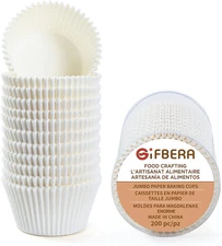 Jumbo White Cupcake Liners Greaseproof Paper 200-Count - Gifbera Odorless Muffin