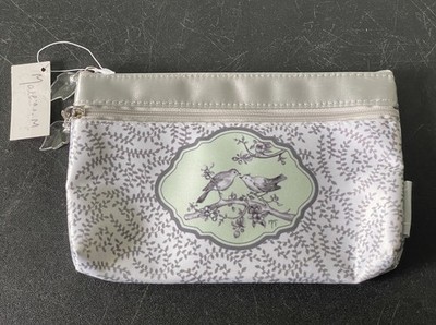 Gray Floral Pouch Love Birds 2 Leaf Shaped Zippers Nature NWT