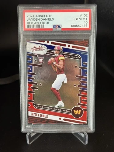 2024 PANINI ABSOLUTE - JAYDEN DANIELS RED AND BLUE ROOKIE #102 RC PSA 10