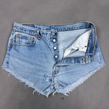 Vintage Levis 501 Cut Off Shorts Women 32 Blue 90s Made USA Daisy Cheeky Tag34