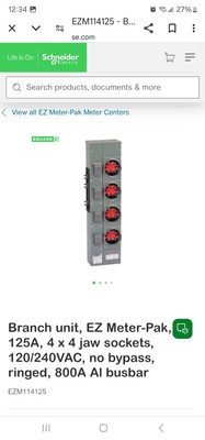NEW SQUARE D EZMR114-125 Meter Stack 125 Amp / Position 1PH 4 Socket