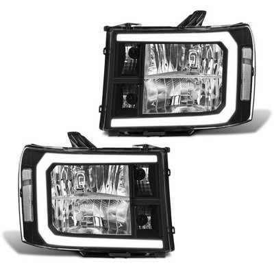 Black Headlights For 2007-2013 GMC Sierra 1500 2500HD 3500HD w/ LED DRL L+R Pair