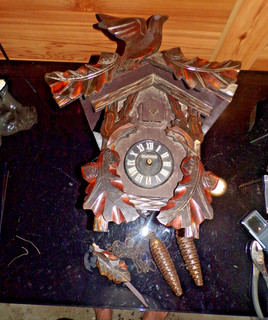 Vintage Mid Century Mik en Cuckoo Clock w/Weights Pendulum for Parts or Repair