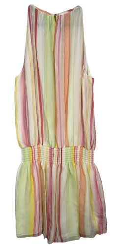 Mini vestido para mujer Ramy Brook rosa estampado a rayas París sin mangas talla L - Imagen 2 de 6