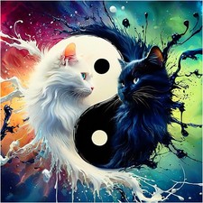 Cat Diamond Painting Kit for Adults, 5D Tai Chi Cat Diamond Art Beginners - DIY