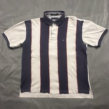 Vintage Tommy Hilfiger Shirt Mens XL Vertical Stripes Y2K 90s Polo Navy Blue