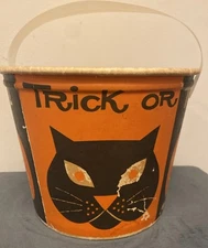 Vintage Lily Nestrite Cardboard Halloween Trick or Treat Bucket Cat Pumpkin