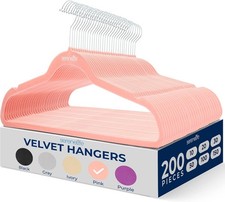 SereneLife 200 Pack Velvet Hangers -Pink Open Box