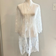 Women Kimono Cardigan Medium Lace Sheer Floral Open Bridal Dainty Romantic 20374