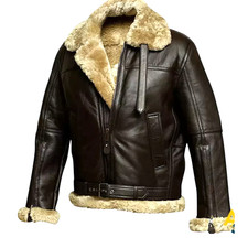 RAF Aviator B3 Bomber Jacket Men Real Sheepskin Leather Flying Pilot Jacket Coat