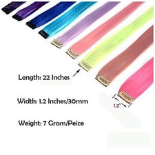 10 Pcs 22" Colorful Clip in Hair Extensions Solid Ombre Color Rainbow Highlights