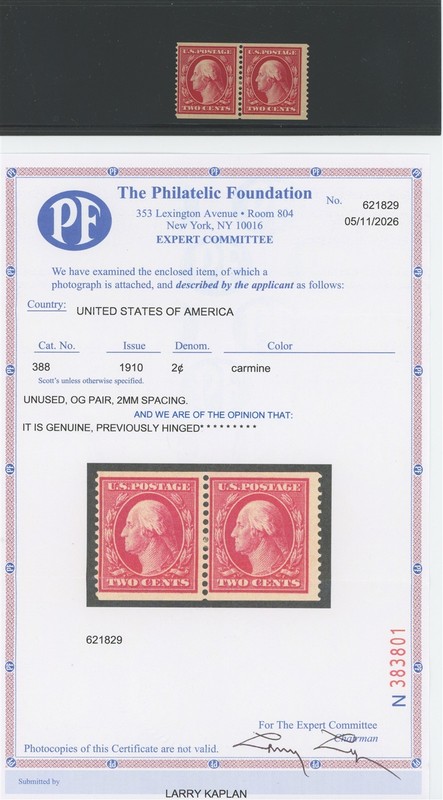 Mr Fancy Cancel SC 388 MH 2C PAIR 2MM SPACING F/VF CAT $3750